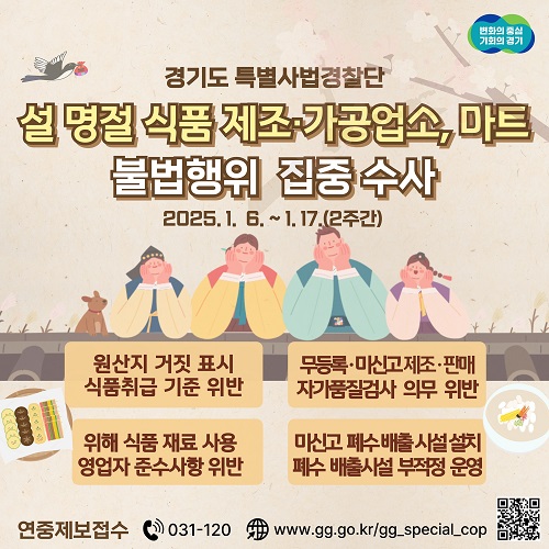 경기도 특사경, 설 명절 앞두고 식품 제조·가공업소·마트 불법행위 집중수사